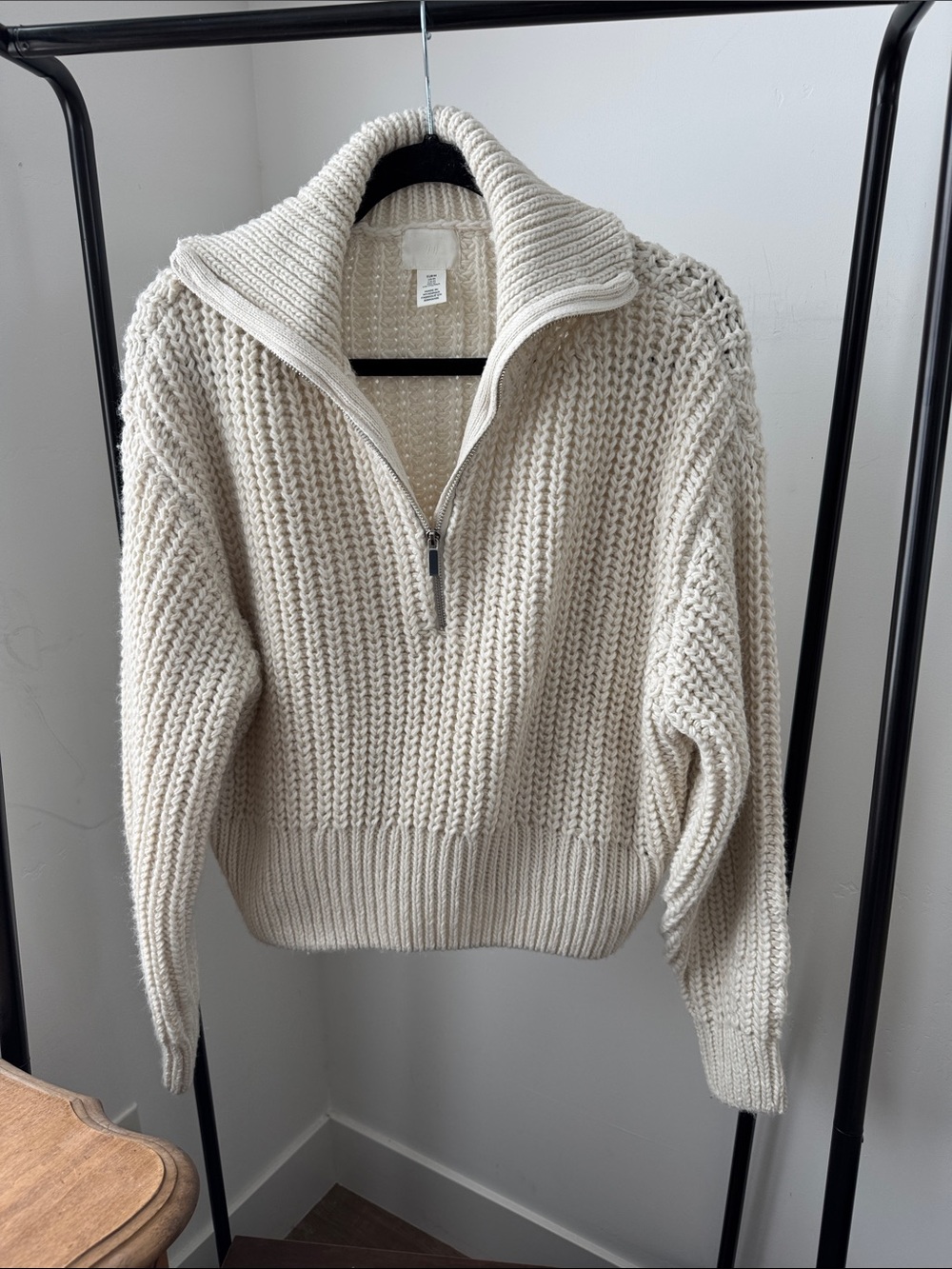 H&M Cream Chunky Half-Zip Turtleneck Sweater